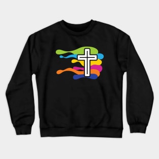 The cross of Jesus and the colored waves Crewneck Sweatshirt